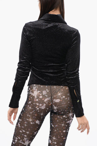 Samt-Top mit geraffter Taille und Glitzer