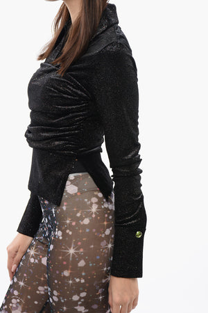 Samt-Top mit geraffter Taille und Glitzer