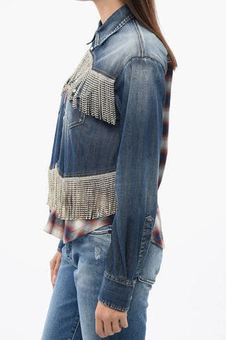 Denim Saharan Blouse with Crystal Fringes