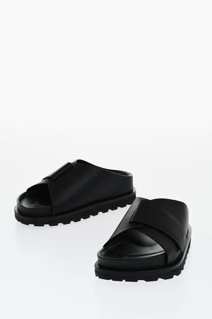  Leather Slides With Strap Closure 