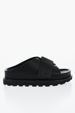  Leather Slides With Strap Closure 