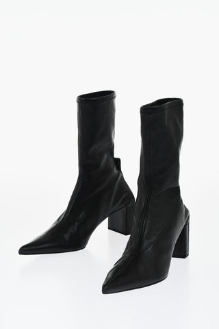 Pointed Leather Booties Heel 7 cm