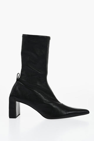 Pointed Leather Booties Heel 7 cm