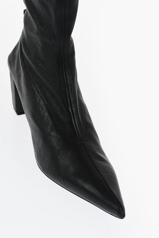 Pointed Leather Booties Heel 7 cm