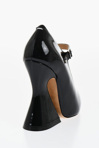 Open-Toe Patent Leather Pumps With Strap Heel 13 cm 