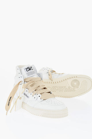 Leather and Fabric 3.0 OFF COURT High Top Sneakers with Maxi Strings and Zip-Tie Detail