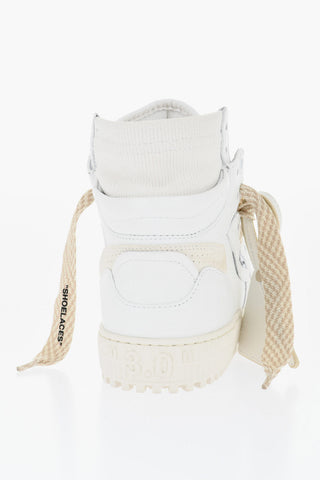 Leather and Fabric 3.0 OFF COURT High Top Sneakers with Maxi Strings and Zip-Tie Detail