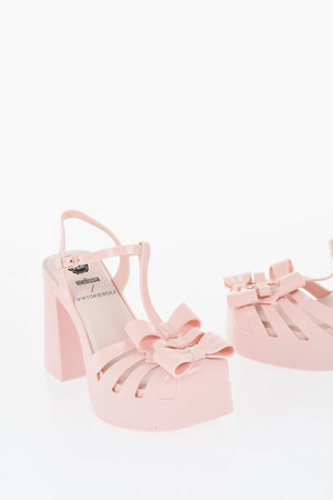 MELISSA Rubber T-Strap Sandals PARTY Solid-Color With Bows 12cm Heel