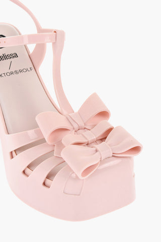 MELISSA Rubber T-Strap Sandals PARTY Solid-Color With Bows 12cm Heel