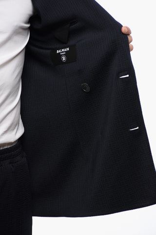 Blazer Doppiopetto in Tessuto Monogram con Bottoni Logati