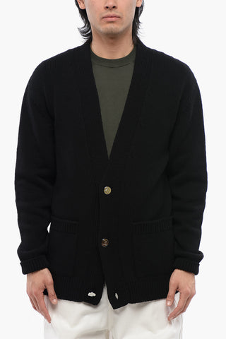 Wool Blend Cardigan with Jacquard Logo