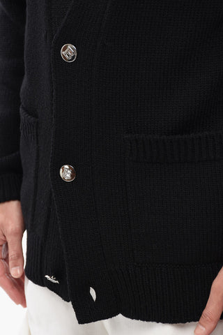 Wool Blend Cardigan with Jacquard Logo