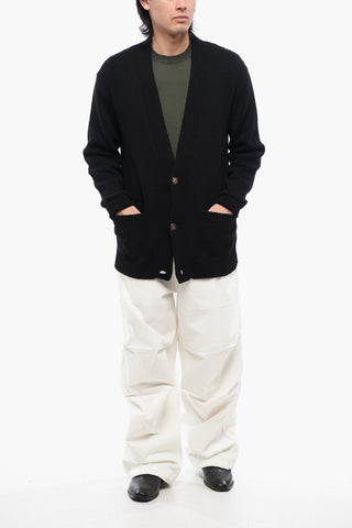 Wool Blend Cardigan with Jacquard Logo