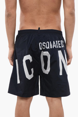 ICON Solid Color Swim Shorts with Maxi Printed Logo