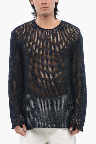 Crew Neck Openwork Cotton Sweater