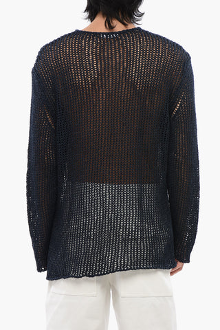 Crew Neck Openwork Cotton Sweater
