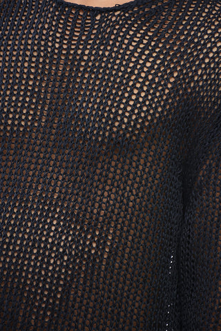 Crew Neck Openwork Cotton Sweater