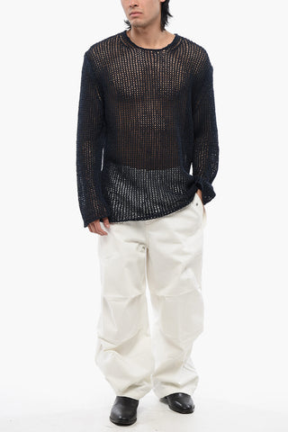 Crew Neck Openwork Cotton Sweater