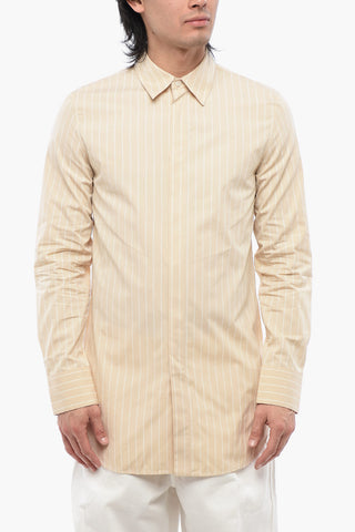 Camicia in Cotone Gessato con Abbottonatura Nascosta