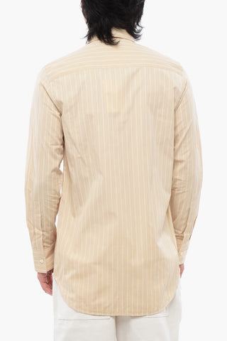 Camicia in Cotone Gessato con Abbottonatura Nascosta