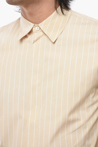 Camicia in Cotone Gessato con Abbottonatura Nascosta