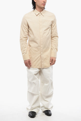 Camicia in Cotone Gessato con Abbottonatura Nascosta