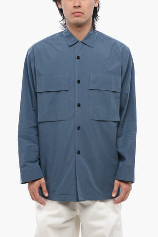 Bowling Collar Cotton Shirt with Utility Pockets