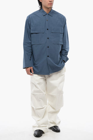 Bowling Collar Cotton Shirt with Utility Pockets