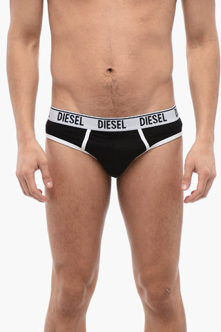 Set of 2 Stretch Cotton Briefs with Logoed Elastic Band