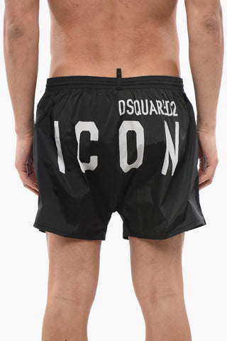 ICON Solid Color Swim Shorts with Contrasting Logo