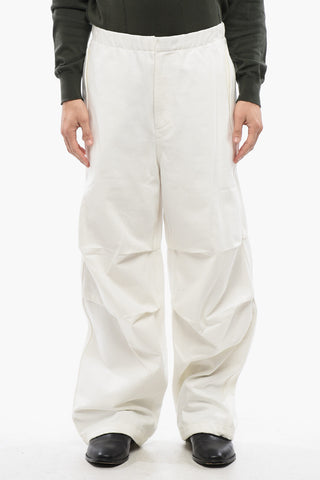 Pantaloni Baggy Fit in Cotone Twill con Elastico in Vita