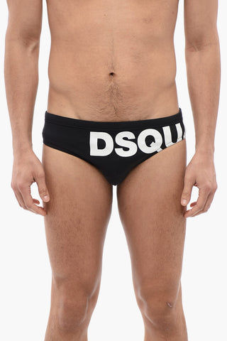 Costume da Bagno Slip in Tinta Unita con Logo a Contrasto