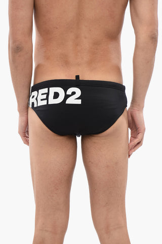 Costume da Bagno Slip in Tinta Unita con Logo a Contrasto