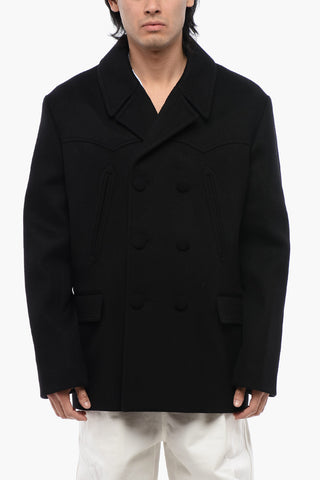 Double-breasted Wool and Cashmere Coat with Covered Buttons