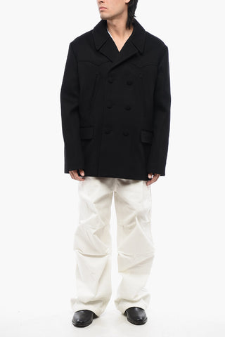 Double-breasted Wool and Cashmere Coat with Covered Buttons