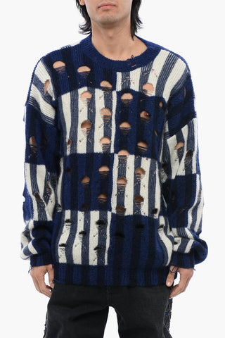 라운드넥 타탄 스웨터 SHIBORI 디스트레스드 효과