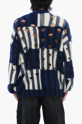 라운드넥 타탄 스웨터 SHIBORI 디스트레스드 효과