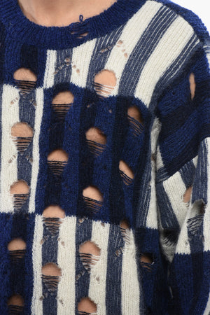 Crew-Neck Tartan Sweater SHIBORI Distressed Effect