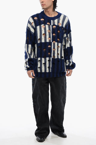 라운드넥 타탄 스웨터 SHIBORI 디스트레스드 효과