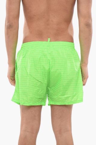 Solid Color Swim Shorts with All-Over Logo