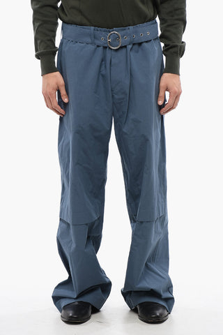 Wide-Leg Cotton Pants with Fabric Belt