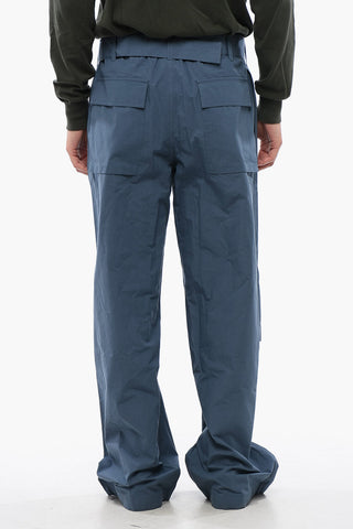 Wide-Leg Cotton Pants with Fabric Belt