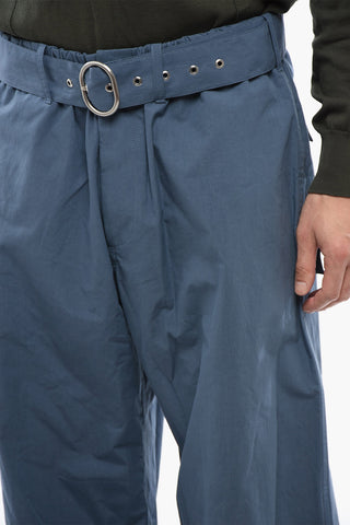Wide-Leg Cotton Pants with Fabric Belt