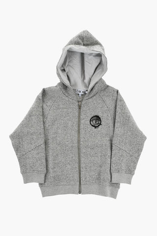 Felpa in Cotone Melange con Cappuccio e Chiusura Zip