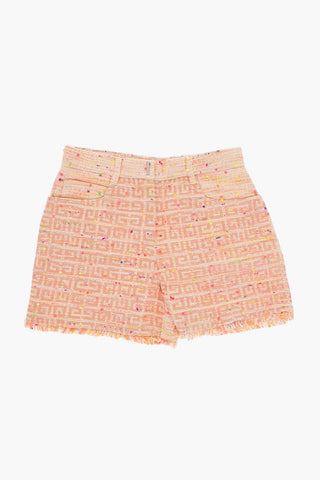 Cotton Blend Shorts with All-Over Logo and Frayed Hem