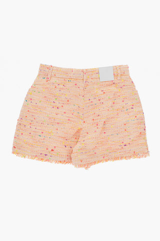 Cotton Blend Shorts with All-Over Logo and Frayed Hem