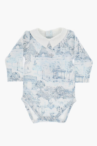 Set of 2 Long-Sleeved Bodysuits with Toile de Jouy Motif
