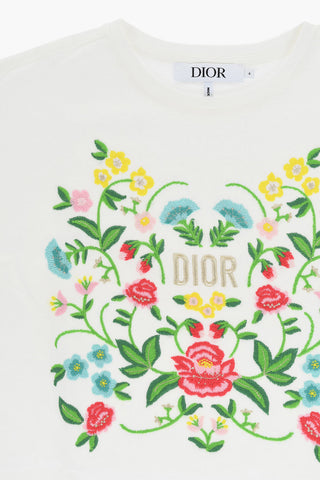T-Shirt Girocollo in Cotone Leggero con Ricami Floreali