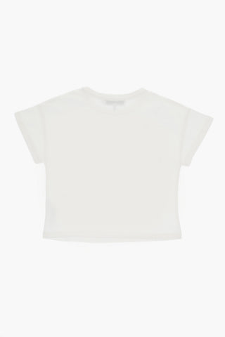 T-Shirt Girocollo in Cotone Leggero con Ricami Floreali