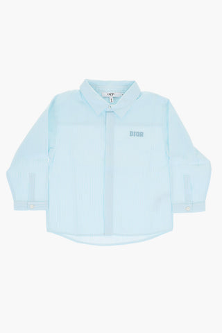 Camicia a Righe in Popeline di Cotone con Logo Ricamato